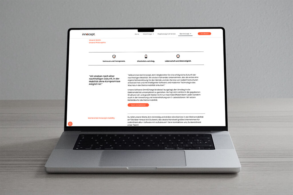 Innocept mobility Website Gestaltung Konzept, Desktop Device